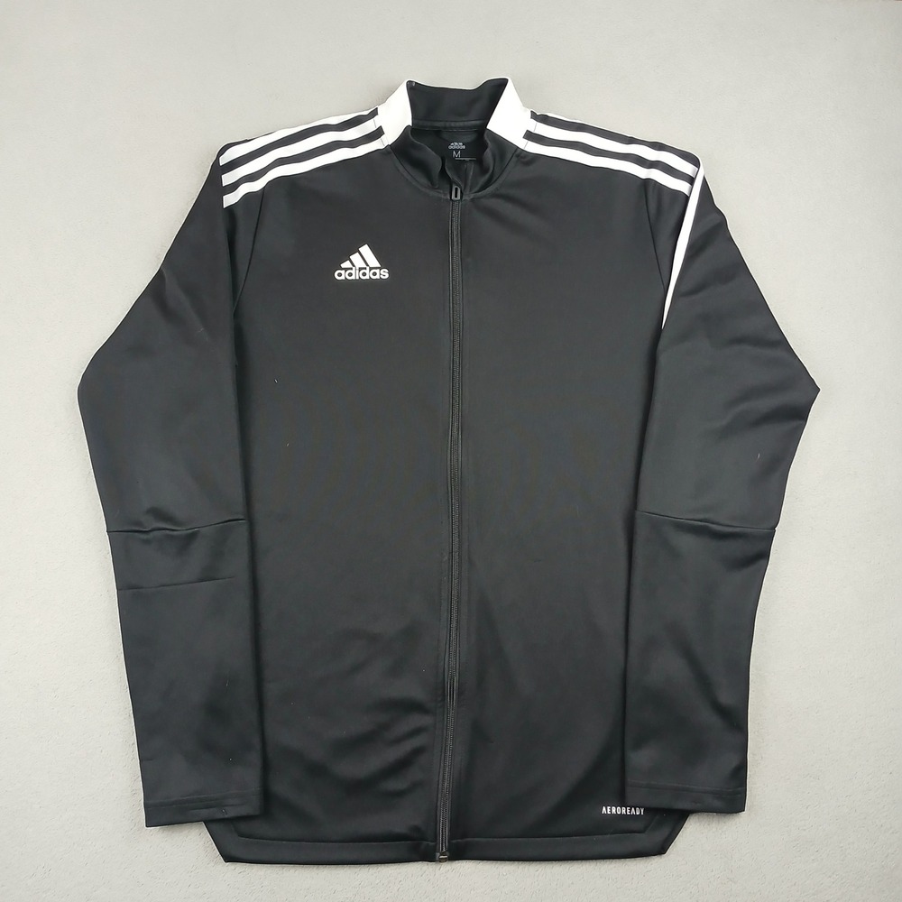 Adidas Track Jacket Mens Medium Aeroready Primegreen Full Zip Black White